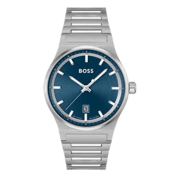 Hugo Boss Candor Silver Stainless Steel Blue Dial Quartz Watch for Gents - Boss 1514076