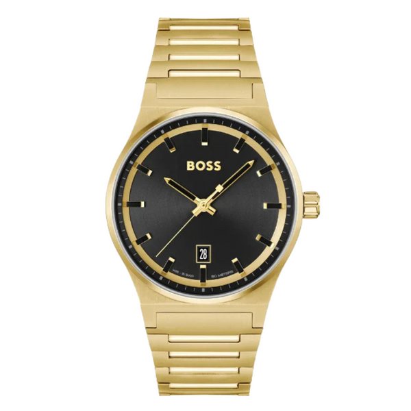 Hugo Boss Candor Gold Stainless Steel Black Dial Quartz Watch for Gents - Boss 1514077
