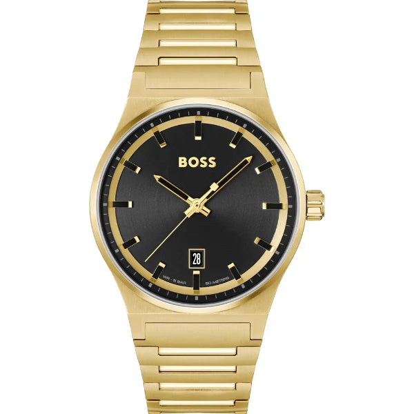 Hugo Boss Candor Gold Stainless Steel Black Dial Quartz Watch for Gents - Boss 1514077