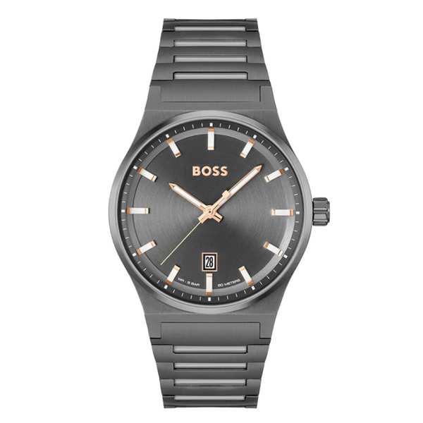 Hugo Boss Candor Grey Stainless Steel Grey Dial Quartz Watch for Gents - Boss 1514078