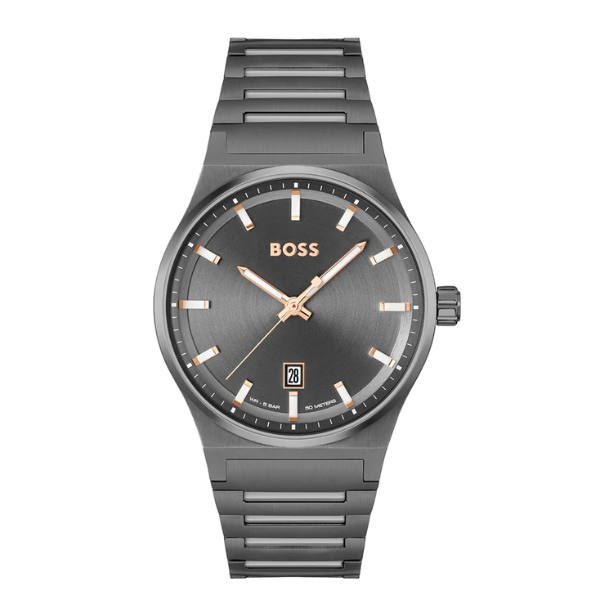 Hugo Boss Candor Grey Stainless Steel Grey Dial Quartz Watch for Gents - Boss 1514078