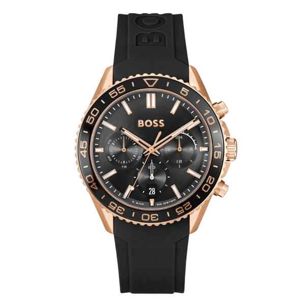 Hugo Boss Runner Black Silicone Strap Black Dial Chronograph Quartz Watch for Gents - Boss 1514168