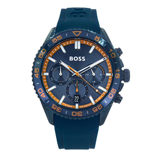 Hugo Boss Runner Navy Blue Silicone Strap Blue Dial Chronograph Quartz Watch for Gents - Boss 1514142