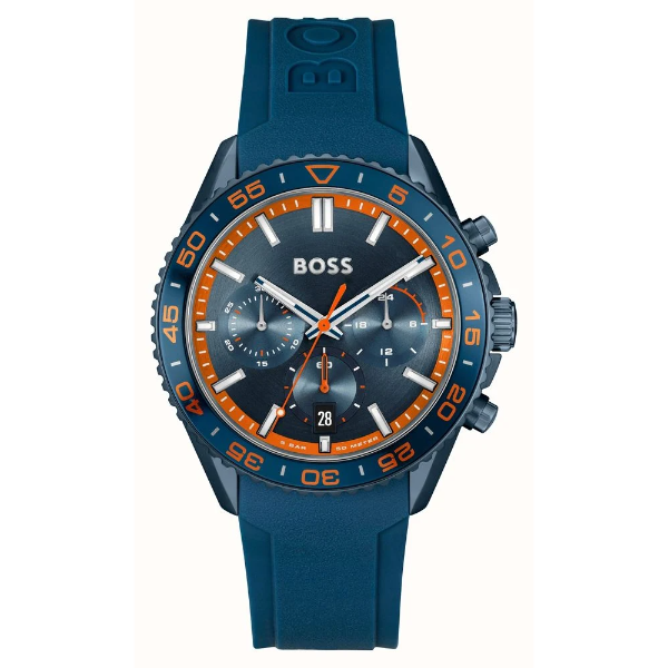 Hugo Boss Runner Navy Blue Silicone Strap Blue Dial Chronograph Quartz Watch for Gents - Boss 1514142