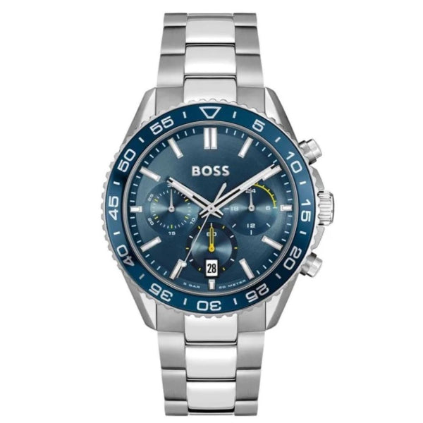 Hugo Boss Runner Silver Stainless Steel Blue Dial Chronograph Quartz Watch for Gents - Boss 1514143