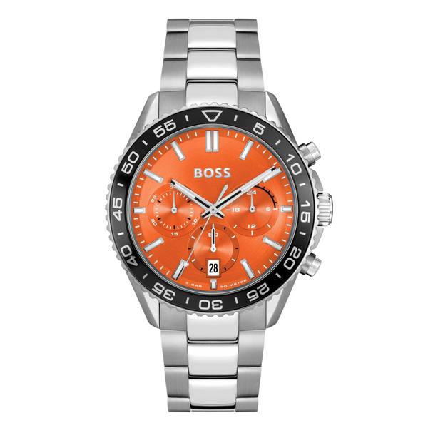 Hugo Boss Runner Silver Stainless Steel Orange Dial Chronograph Quartz Watch for Gents - Boss 1514162