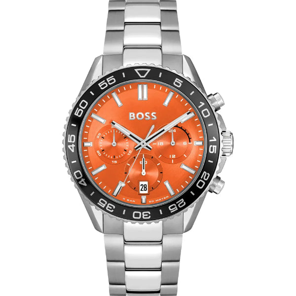 Hugo Boss Runner Silver Stainless Steel Orange Dial Chronograph Quartz Watch for Gents - Boss 1514162