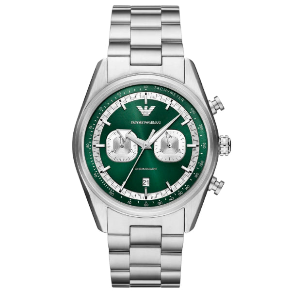 Emporoi Armani Racer Silver Stainless Steel Green Dial Chronograph Quartz Watch for Gents - AR11637