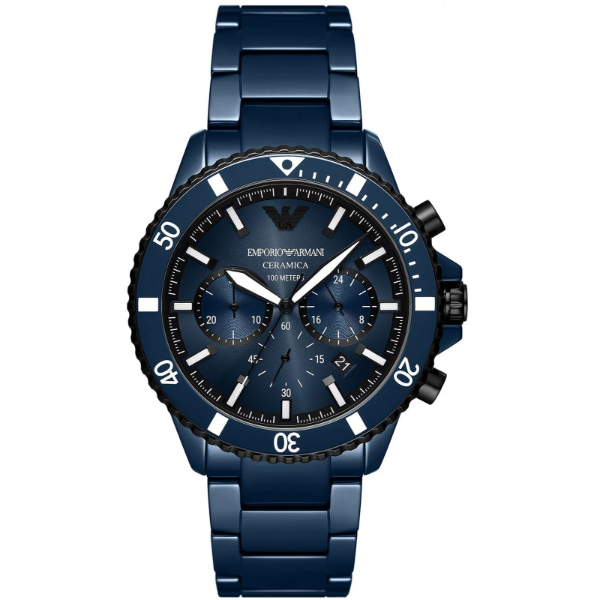 Emporoi Armani Diver Blue Ceramic Strap Blue Dial Chronograph Quartz Watch for Gents - AR70009