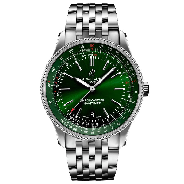 Breitling Navitimer Silver Stainless Steel Green Dial Automatic Watch for Gents - A17326361L1A1