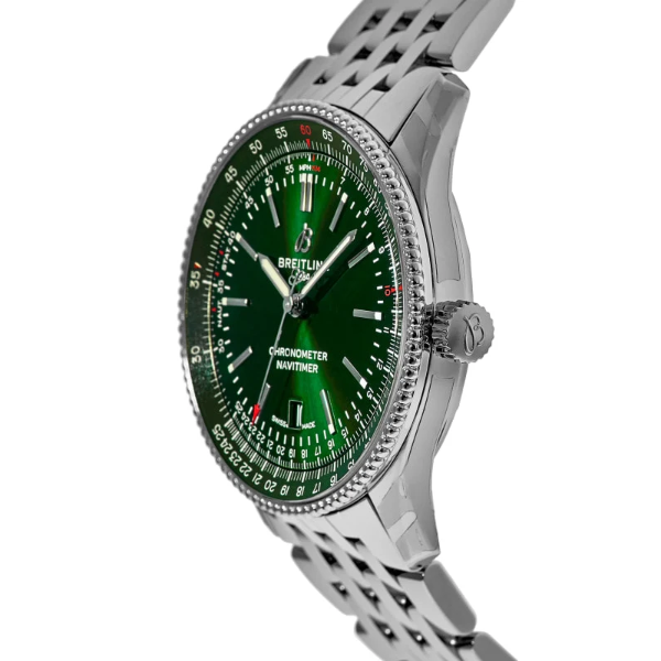 Breitling Navitimer Silver Stainless Steel Green Dial Automatic