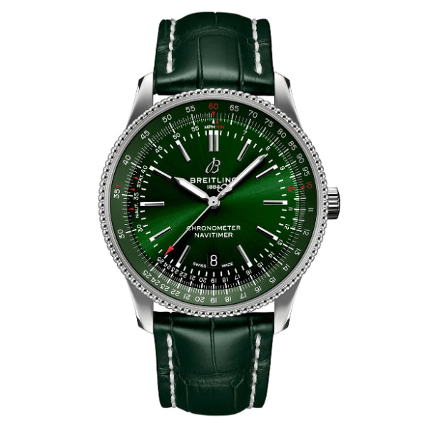 Breitling Navitimer Green Leather Strap Green Dial Automatic Watch for Gents - A17326361L1P1