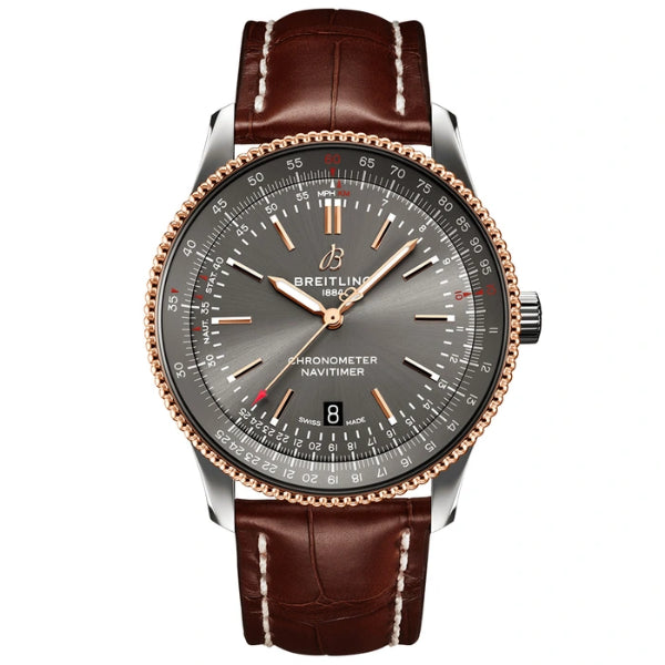 Breitling Navitimer Brown Leather Strap Grey Dial Automatic Watch for Gents - U17326121M1P2