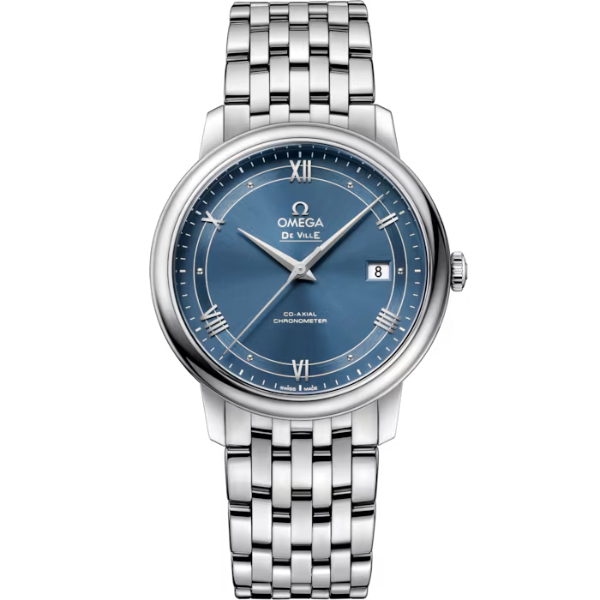 Omega DeVille Prestige Silver Stainless Steel Navy Blue Dial Automatic Watch for Gents - 424.10.40.20.03.002