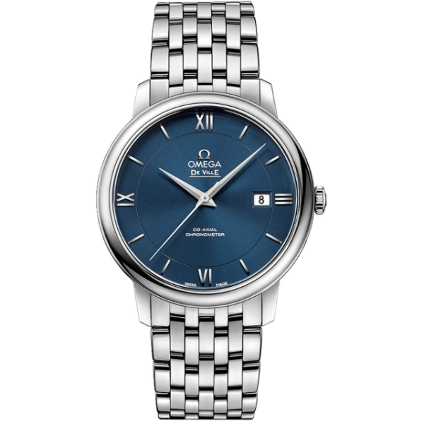 Omega De Ville Prestige Silver Stainless Steel Blue Dial Automatic Watch for Gents - 424.10.40.20.03.001