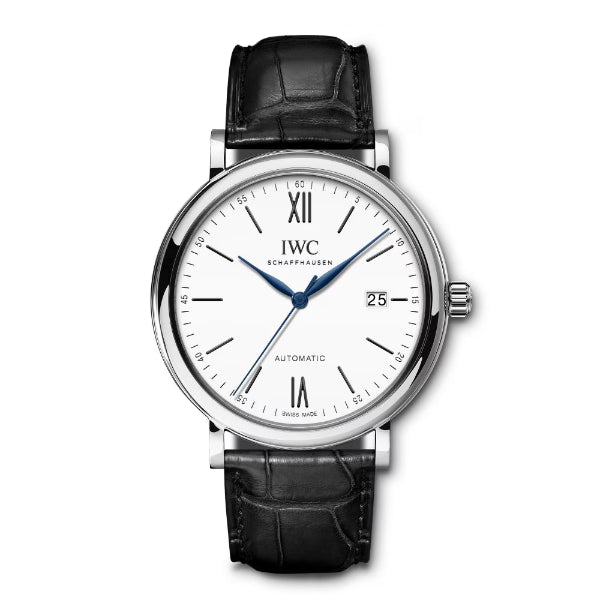 IWC Portofino Black Leather Strap White Dial Automatic Watch for Gents - IW356519