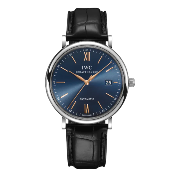 IWC Portofino Black Leather Strap Blue Dial Automatic Watch for Gents - IW356523