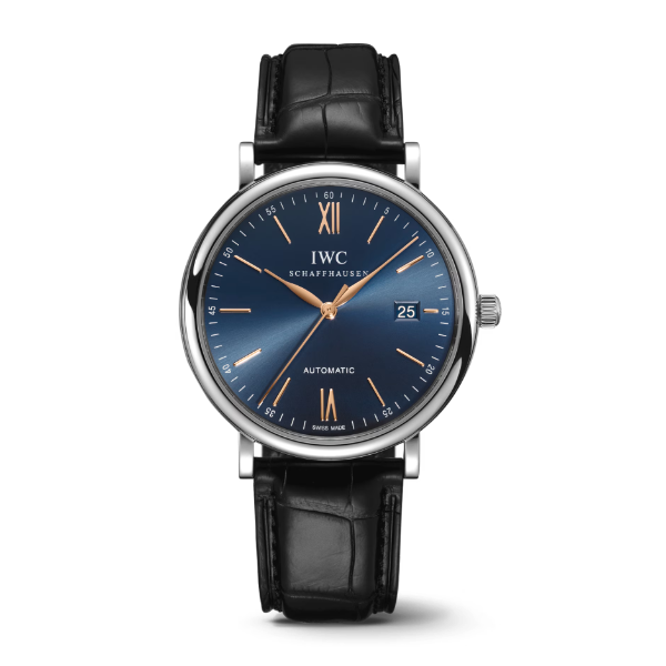 IWC Portofino Black Leather Strap Blue Dial Automatic Watch for Gents - IW356523