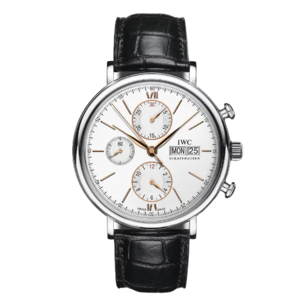 IWC Portofino Black Leather Strap White Dial Chronograph Automatic Watch for Gents - IW391022