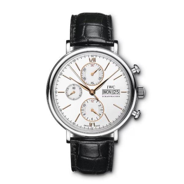 IWC Portofino Black Leather Strap White Dial Chronograph Automatic Watch for Gents - IW391022