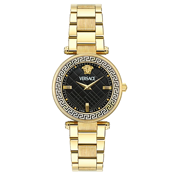 Versace Reve Gold Stainless Steel Black Dial Quartz Watch for Ladies - VE8B00624