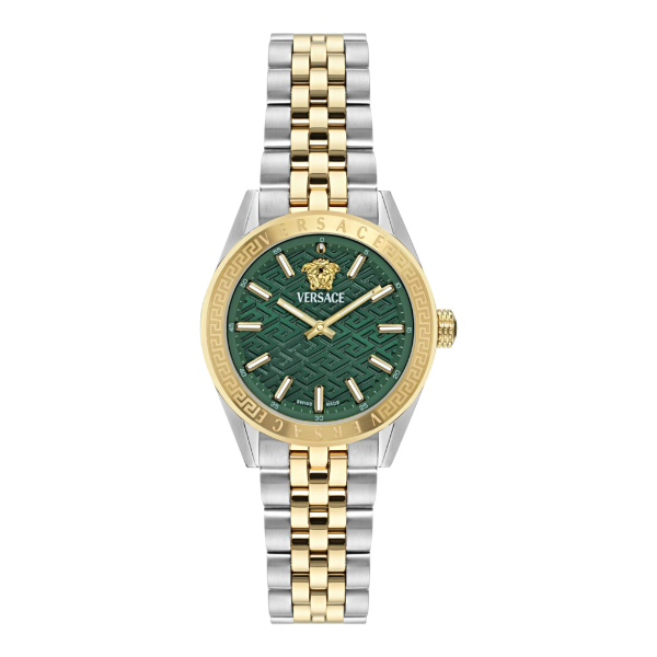 Versace V-Code Two-tone Stainless Steel Green Dial Quartz Watch for Ladies - VE8I00424