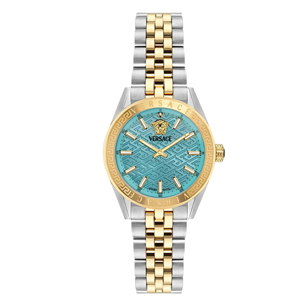 Versace V-Code Two-tone Stainless Steel Tiffany Blue Dial Quartz Watch for Ladies - VE8I00524