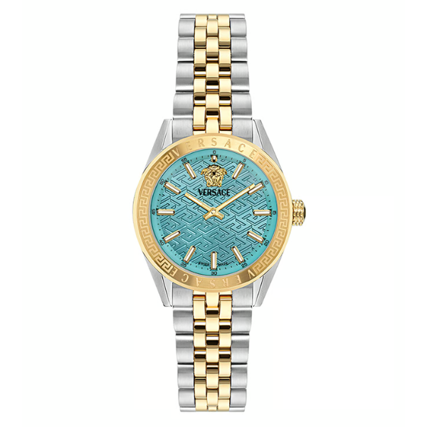 Versace V-Code Two-tone Stainless Steel Tiffany Blue Dial Quartz Watch for Ladies - VE8I00524