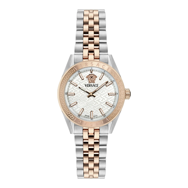 Versace V-Code Two-tone Stainless Steel White Dial Quartz Watch for Ladies - VE8I00624