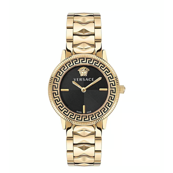 Versace V-Tribute Gold Stainless Steel Black Dial Quartz Watch for Ladies - VE2P00622