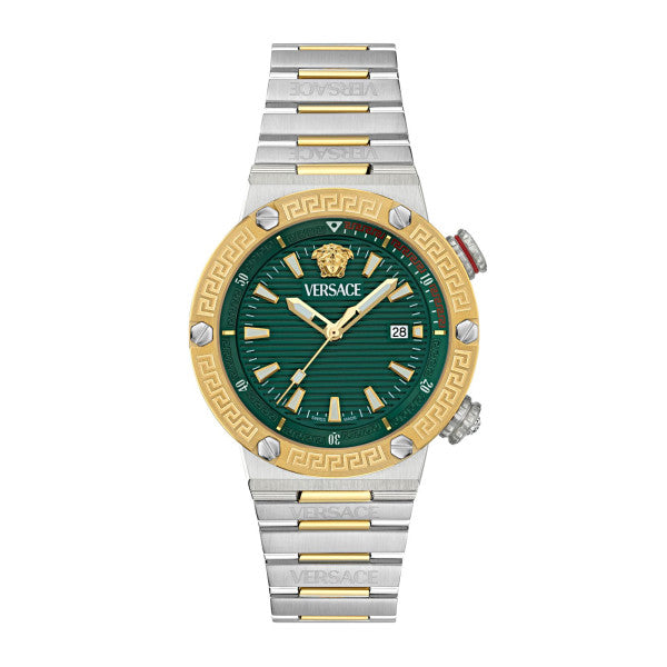 Versace Greca Logo Divers Two-tone Stainless Steel Green Dial Quartz Watch for Gents - VE8G00524