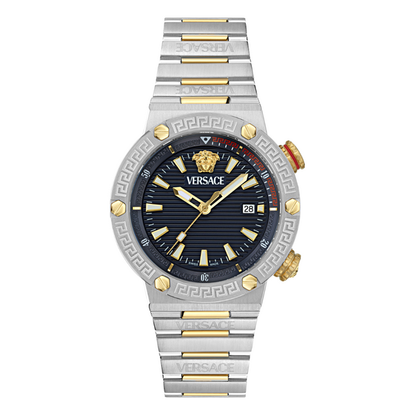 Versace Greca Logo Divers Two-tone Stainless Steel Black Dial Quartz Watch for Gents - VE8G00424