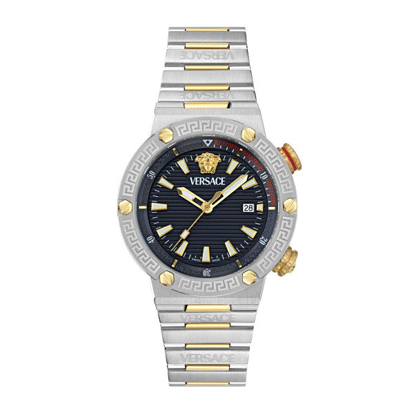 Versace Greca Logo Divers Two-tone Stainless Steel Black Dial Quartz Watch for Gents - VE8G00424