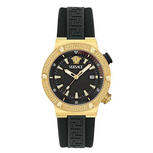 Versace Greca Logo Divers Black Silicone Strap Black Dial Quartz Watch for Gents - VE8G00324