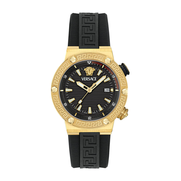 Versace Greca Logo Divers Black Silicone Strap Black Dial Quartz Watch for Gents - VE8G00324