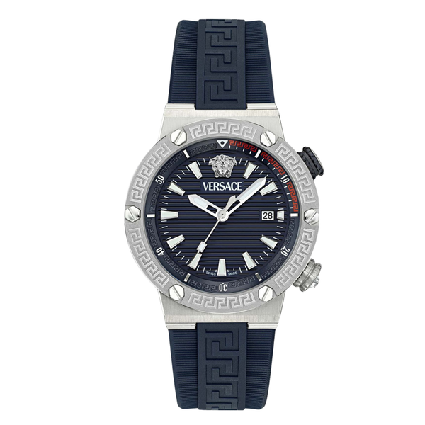 Versace Greca Logo Divers Blue Silicone Strap Blue Dial Quartz Watch for Gents - VE8G00124