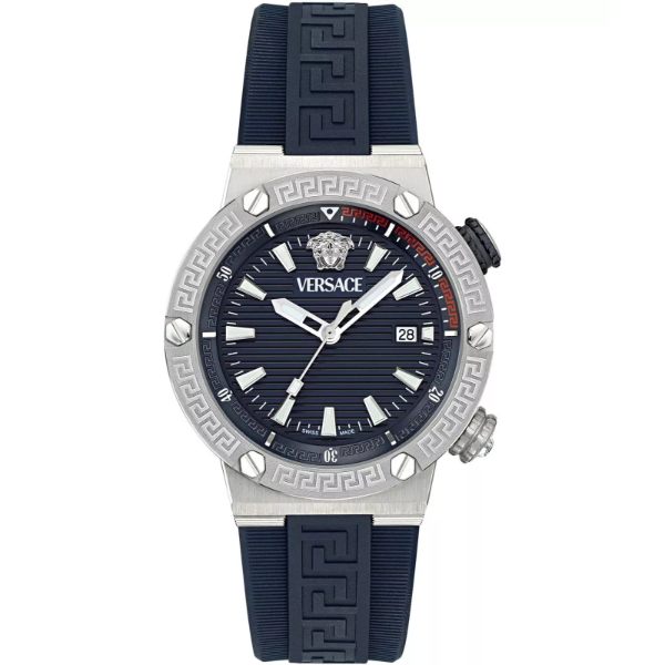 Versace Greca Logo Divers Blue Silicone Strap Blue Dial Quartz Watch for Gents - VE8G00124