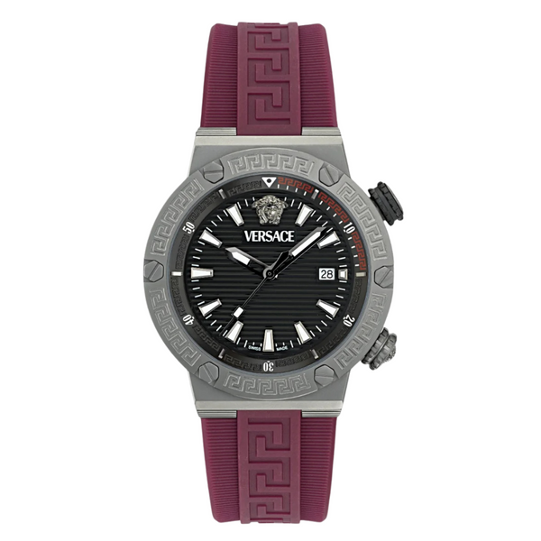 Versace Greca Logo Divers Red Silicone Strap Black Dial Quartz Watch for Gents - VE8G00224