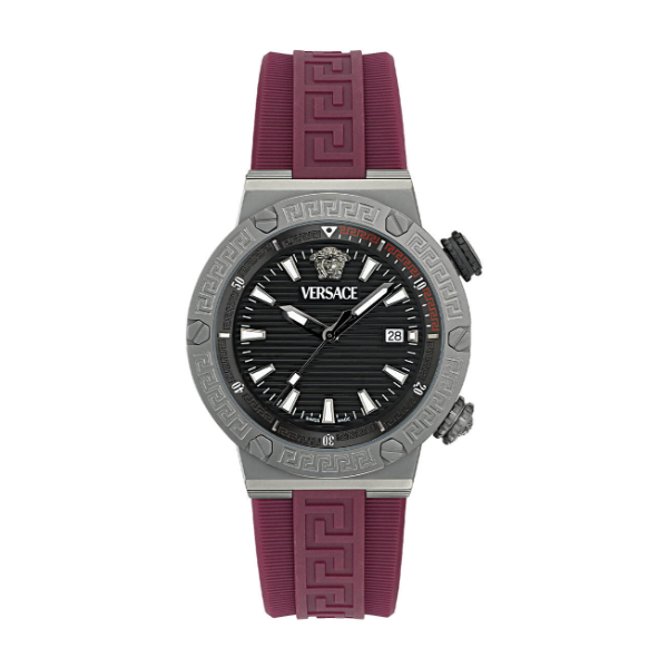 Versace Greca Logo Divers Red Silicone Strap Black Dial Quartz Watch for Gents - VE8G00224