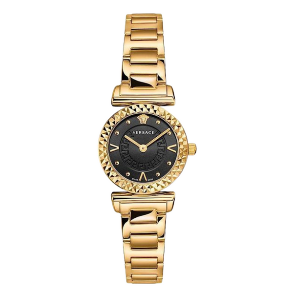 Versace Mini Vanity Gold Stainless Steel Black Dial Quartz Watch for Ladies - VEAA00518