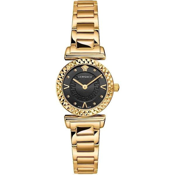 Versace Mini Vanity Gold Stainless Steel Black Dial Quartz Watch for Ladies - VEAA00518