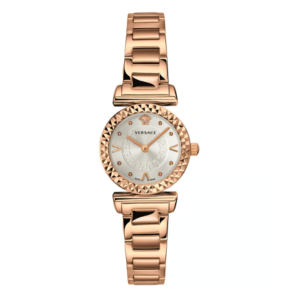 Versace Mini Vanity Rose Gold Stainless Steel Silver Dial Quartz Watch for Ladies - VEAA00618