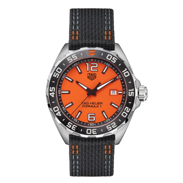 Tag Heuer Formula 1 Black Nylon Strap Orange Dial Chronograph Quartz Watch for Gents - WAZ101A.FC8305