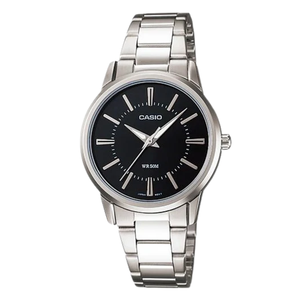 Casio Silver Stainless Steel Black Dial Quartz Watch for Gents - LTP-1303D-1AVDF