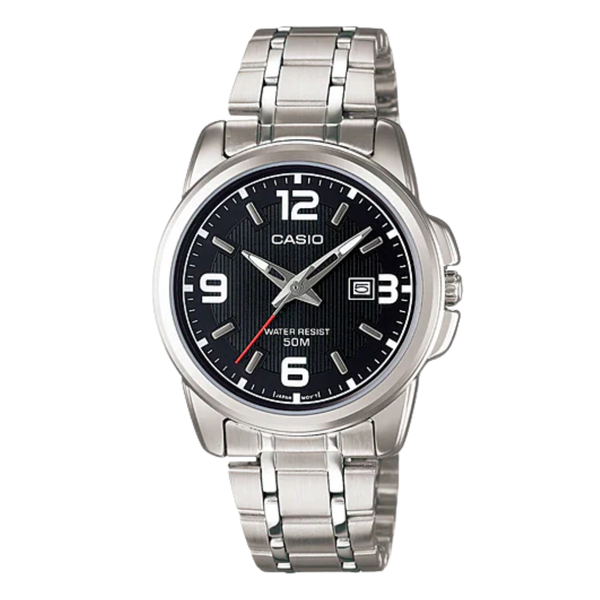 Casio Silver Stainless Steel Black Dial Quartz Watch for Ladies - LTP-1314D-1AVDF