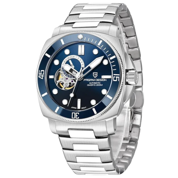 Pagani Design Silver Stainless Steel Blue Dial Automatic Watch for Gents - PD-1736