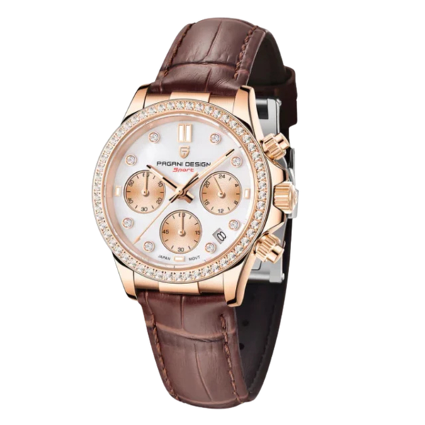 Pagani Brown Leather Strap White Dial Quartz Watch for Ladies - PAGANI PD-1730
