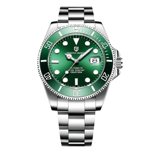 Pagani Design Silver Stainless Steel Green Dial Automatic Watch for Gents - PD1661
