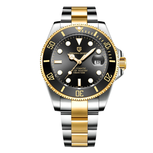 Pagani Two-tone Stainless Steel Black Dial Automatic Watch for Gents - PAGANI 1639