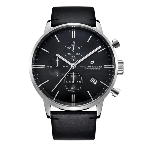 Pagani Design Black Leather Strap Black Dial Chronograph Quartz Watch for Gents - PD2720K